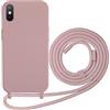 Beajew Custodia per iPhone X/iPhone XS Cover con Regolabile Rimovibile Corda da Catena Collana Necklace Antiurto Cordino Collari per iPhone X/iPhone XS, Rosa Sabbia