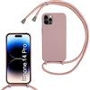 Beajew Custodia per iPhone 14 Pro Cover con Regolabile Rimovibile Corda da Catena Collana Necklace Antiurto Cordino Collari per iPhone 14 Pro, Rosa Sabbia
