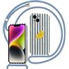 Xylota Righe Cover Cordino per iPhone 15, Estivi Aesthetic Striped Disegni Limone Custodia con Corda Collana Tracolla Laccio, Sottile Silicone Morbido Antiurto Protettiva Case, Blu Stripes 01
