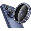 CloudValley All Bling Pellicola Protezione Fotocamera per iPhone 14/15/16/17 Pro e Pro Max (Modelli 2022-2025), 9H Vetro Temperato Ultra HD, Metallo Scintillante Antiurto, Blu Glitterato