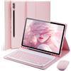 MicroTunk Cover Per Samsung Galaxy Tab S10+ Plus / S9+ Plus / S9 FE+ Plus / S8+ Plus / S7 FE / S7+ Plus 12.4 Pollici con Tastiera Essere Caricata Keyboard Bluetooth Mouse Coperchio Protettivo Case Rosa