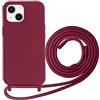 Beajew Custodia per iPhone 14 Plus Cover con Regolabile Rimovibile Corda da Catena Collana Necklace Antiurto Cordino Collari per iPhone 14 Plus, Rosso