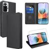 Vauki Cover per Xiaomi Redmi Note 10 Pro 4G con 1 Vetro Temperato Custodia in Pelle PU Slot Schede Flip TPU Silicone Case Supporto Stand Magnetica Antiurto Caso per Redmi Note 10 Pro 4G 6.67, Nero