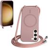 FMPCUON FNPCUON Cover Magnetica Silicone per Samsung Galaxy S23 con Cordino,Compatibile con MagSafe,Custodia con Laccio Collana Tracolla Collo Sottile TPU Antiurto Protettiva Case con Corda.Rosa