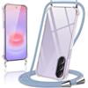 Oelrstfe Cover con Cordino per Samsung Galaxy A37 5G, Trasparente Silicone Custodia con Regolabile Collana Laccio Tracolla, Antigraffio Proteggere Case Corda per Samsung A37 5G, Blu