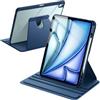 JETech Custodia Rotante per iPad Air 13 Pollici M4/M3/M2 (2026/2025/2024) con Portapenne, 360 Rotazione dei Gradi Protettiva Supporto Cover Trasparente Retro (Marino Intenso)