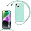 Beajew Custodia per iPhone 14 Plus Cover con Regolabile Rimovibile Corda da Catena Collana Necklace Antiurto Cordino Collari per iPhone 14 Plus, Verde Menta