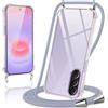 Oelrstfe Cover con Cordino per Samsung Galaxy A37 5G, Trasparente Silicone Custodia con Regolabile Collana Laccio Tracolla, Antigraffio Proteggere Case Corda per Samsung A37 5G, Grigio