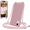 Jrkvniv Cover per iPhone XR con Cordino, Morbido TPU Silicone Case con Laccio Tracolla, Regolabile e Rimovibile, Antiurto AntiGraffio Case per iPhone XR, Rosa