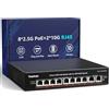 YuanLey Switch PoE 2.5G a 8 Porte Non Gestito, 8 x PoE Base-T 2.5G, 2 x Uplink RJ45 10G, Budget 120W, Metallo Senza Ventola, Switch Ethernet PoE 10 Porte 2.5Gbe/10G per NAS, PC Gaming, AP