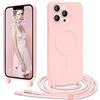 Ethanger Magnetica Cover con Cordino per iPhone 13 Pro Max Custodia con Tracolla [Compatibile con Magsafe] Collana in Silicone Liquido Custodia Protettiva Cover per iPhone 13 Pro Max Rosa