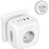 JSVER Adattatore da Viaggio Internazionale JSVER per USA,Tipo B,Adattatore da viaggio a 3 vie USA/Germania con 4 porte USB (3.4A 17W),Adattatore a cubo tipo B per America,Canada e Messico (Bianco)