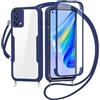 FERLAN Cover per Oppo F19/A95 4G/Oppo A74 4G con Cordino, 360 Gradi Antiurto Custodia con Protezione Schermo Integrata Trasparente Rugged TPU Bumper Doppia Protettiva Cover per Oppo F19/A95 4G/A74 4G -Blu