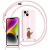 Xylota Righe Cover Cordino per iPhone 15, Estivi Aesthetic Striped Disegni Scimmia Custodia con Corda Collana Tracolla Laccio, Sottile Silicone Morbido Antiurto Protettiva Case, Rosa Stripes