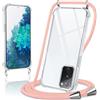 Coiwxmoi Cover per Samsung Galaxy S20 FE / S20 Lite con Cordino 6,5,Trasparente Custodia con Laccio Tracolla Corda Catena Cinghia,Ultra Morbido Silicone TPU Antiurto Case, Oro Rosa