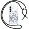 Gcxvaoi Cover con Cordino per Samsung Galaxy A55 5G, Aesthetic Fiori Disegni Custodia con Collana Tracolla Laccio Corda, Trasparente Sottile TPU Silicone + PC Antiurto Case per Samsung A55, Nero