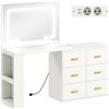 HOMCOM Toeletta da Camera con Specchio e Luci LED Regolabili, 6 Cassetti, 2 Ripiani e Prese Elettriche, Bianco | Aosom Italy
