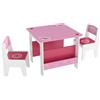 AIYAPLAY Set Tavolo con 2 Sedie per Bambini 3-8 Anni, Tavolino con Scaffale in Legno MDF con Disegni a Cuori, Rosa | Aosom Italy