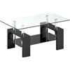 HOMCOM Tavolino da Caffè Moderno a 2 Livelli in Legno e Acciaio con Piano in Vetro Temperato, 90x50x42 cm, Nero | Aosom Italy