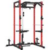 SPORTNOW Stazione Fitness con Supporto per Bilanciere e Barra per Trazioni e Dip, in Acciaio, 191x153x205 cm, Rosso e Nero