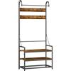 HOMCOM Appendiabiti da Ingresso con Asta, 10 Ganci, Panca e Scarpiera, in Legno e Metallo, 80x40x182 cm, Marrone e Nero | Aosom Italy