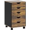 HOMCOM Cassettiera da Ufficio a 5 Cassetti con Ruote Girevoli con Freni, 40x40x67 cm, Marrone | Aosom Italy