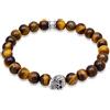 Kuzzoi Buddha 0207311322 - Bracciale da uomo con occhio di tigre, perle con teschio in argento sterling 925, Chakra, braccialetto energetico, lunghezza 19 - 23 cm, elastico, 0207311322