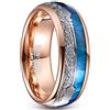 NUNCAD Anello con Conchiglie Blu e Finte Meteoriti in Oro Rosa di Tungsteno, Anello Homme Fidanzamento Souvenir Compleanno, Taglia 27.25