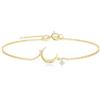 FANCIME Bracciale rigido in oro giallo 585 14 carati con ciondolo a forma di luna e stella, regalo minimalista per donne e ragazze, bracciale regolabile: 17 + 3 cm