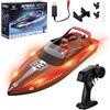 Snorthy Barca Telecomandata con Luce LED Ricaricabile Barca RC per Bambini 2,4 GHz Impermeabile Sottomarino Telecomandato Radiocomandata per Piscine Laghi Stagni (Rosso)