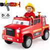 COSTWAY Camion dei Pompieri per Bambini, 12V Macchina Elettrica con Spruzzatore d'Acqua, Telecomando, Musica, Sirena, Luci e Avvio Morbido, Veicolo Elettrico per Bambini 3+ Anni
