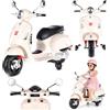 sun baby Moto elettrica per bambini Vespa, Motocicletta con ruote e sedile in plastica, lettore MP3, presa AUX USD MicroSD (Bianco - senza valigetta)