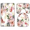 A.Monamour Set Tappeti Bagno 3 Pezzi Completo Esotica Estate Tropicale Foglie E Fiori Fenicottero Rosa Sfondo Bianco Acquerello Antiscivolo Morbidi Assorbente Lavabile Tappetini per Il Bagno WC Bidet