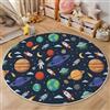HASLEFND Tappeto Rotondo a Pelo Corto 60cm, Tappeti Rotondo Blu scuro Chiaro Flanelle Morbido - Tappeto Motivo Tema spaziale in stile cartone animato Astronauta di razzi planetari per Soggiorno Camera da Letto