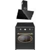 GURARI GCH E 612 BL r + GCH D 267 BL 6 Prime, fornello a induzione retrò 60 cm, Range Coocker 60 l, nero + cappa aspirante, cappa da parete 60 cm, 1000 m3/h, nero