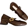 ZPLMIDE Scarpe Mary Jane da donna, con tacco basso, décolleté da donna, graziose, con punta quadrata e fibbia, classiche scarpe da balletto con punta quadrata per l'uso quotidiano, Marrone, 39 EU