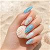 Tastetreasure 30 unghie finte a pressione, con conchiglie e perle in 3D, con colla gelatina e kit per manicure, unghie lunghe a mandorla