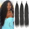Samtress Ocean Wave Crochet Hair 24 Inch Curly Braiding Hair 3 confezioni Deep Wave Crochet Hair Natural Black Wet and Wavy Braiding Hair Hair For Boho Braids Hair Extensions (#1B)