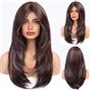 HAIRCUBE Parrucche Marrone Per Donne, Lungo Strati Marrone Con Biondo In Evidenziato Parrucche Con Frangetta Parrucche In Fibra Sintetica Resistente Al Calore
