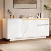 SUKY Armadio laterale bianco con 3 armadi, cassettiera con LED, credenza con 1 cassetto, armadi con ripiani regolabili, armadio per soggiorno lucido, MDF, 140 x 40 x 60 cm