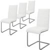 ML DESIGN modern living ML-Design Set di 4 Sedie a Sbalzo per Sala da Pranzo Imbottite in Pelle Finta Bianco con Telaio in Metallo Argento con Schienale Alto da Cucina Salotto Soggiorno Design Moderno ed Ergonomico