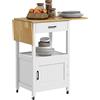 HOMCOM Carrello da cucina su rotelle con ripiano pieghevole, cassetto e armadio a 2 ante in legno dim. 59,5L x 45,5L x 89H cm - bianco