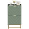 UEV Scarpiera, Scarpiera Inclinabile, con 2 Scomparti, Soffitto con Recinzione, Ripiano Regolabile a 2 Posizioni, Ripiani Rimovibili, Motivo a Linee, 50x24x103,5 cm, Verde Chiaro
