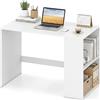 COSTWAY Scrivania Ufficio con Libreria Laterale a 2 Ripiani e Ampio Piano, 112 x 60 cm Scrivania Gaming in Legno, Scrittoio per Computer Salvaspazio per Studio, Soggiorno e Ufficio (Bianco)