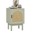HOMCOM Comodino con porta in rattan con ripiano regolabile e gambe in legno, stile boemio, per soggiorno, camera da letto, 40 x 35 x 58 cm, verde chiaro