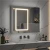 YGHQAP Armadietto da bagno a 2 ante con specchio e illuminazione, 70 x 60 x 13,5 cm, con specchio LED e ripiano regolabile, 3 colori di luce regolabili, bianco (2 porte)