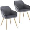 Lestarain 2 X Sedia Poltroncina da Sala Pranzo Sedie Moderne da Cucina con Schienale e Braccioli Sedia Imbottita in Velluto per Camera da Letto Soggiorno Gambe Metalliche d'Oro Grigio scuro