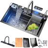 TULAZOU Lavello da cucina in acciaio inox multifunzione, a cascata, con rubinetto digitale e vari accessori (75x45cm)
