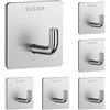 SHFYFHS Ganci adesivi acciaio inox, 6 Pezzi Ganci Portasciugamani in Acciaio Inox, Gancio per Asciugamani, Gancio autoadesivo senza foratura, ganci adesivi acciaio inox, per Cucina e Bagno, Argento