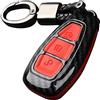 Wondder Guscio in Fibra di Carbonio ABS + Custodie per Chiavi Auto in Silicone per Ford Focus Mondeo MK4 Fusion Escort Ecosport Edge Fiesta Kuga Portachiavi (B, Rosso)